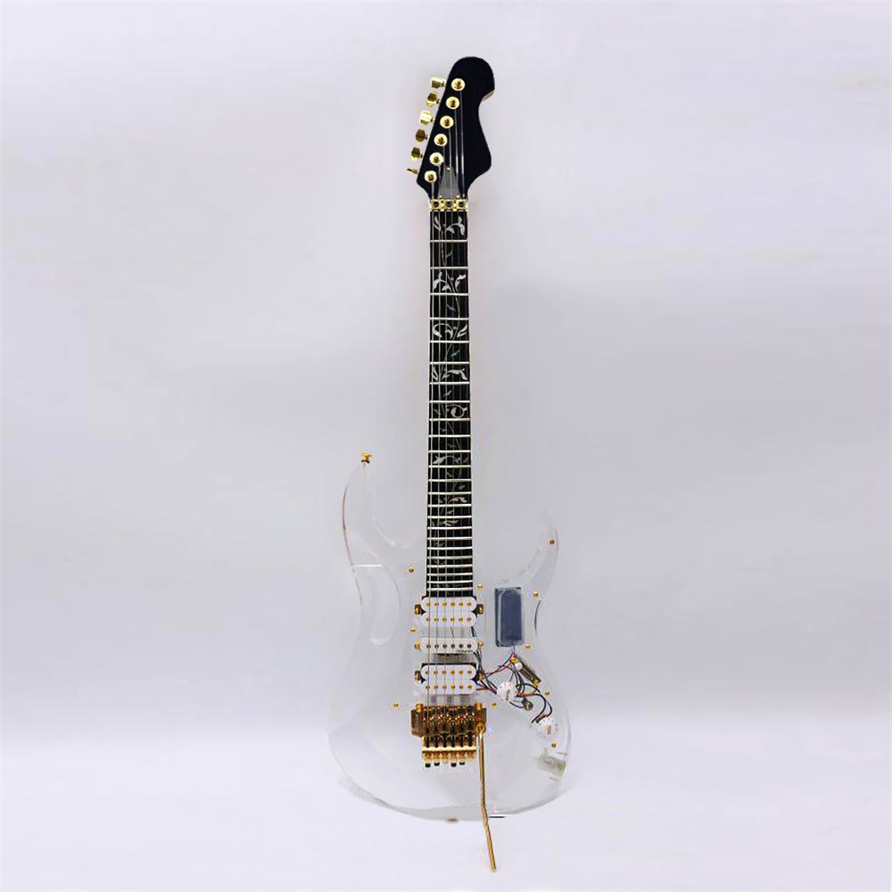 LED Light Electric Guitar Maple Acrylic Body Crystal Guitar Blue Sweet Sound