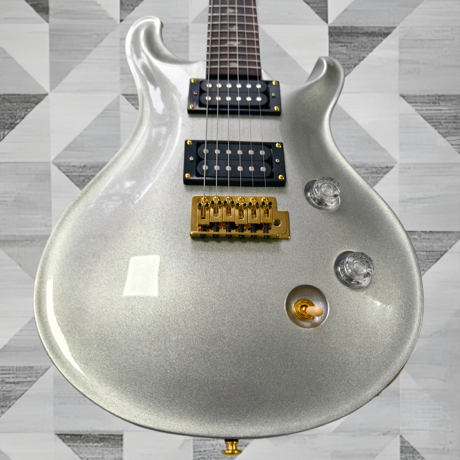 US Ship Metallic Silver Electric Guitar Bird Abalone Fret Inlay Gold Hardware