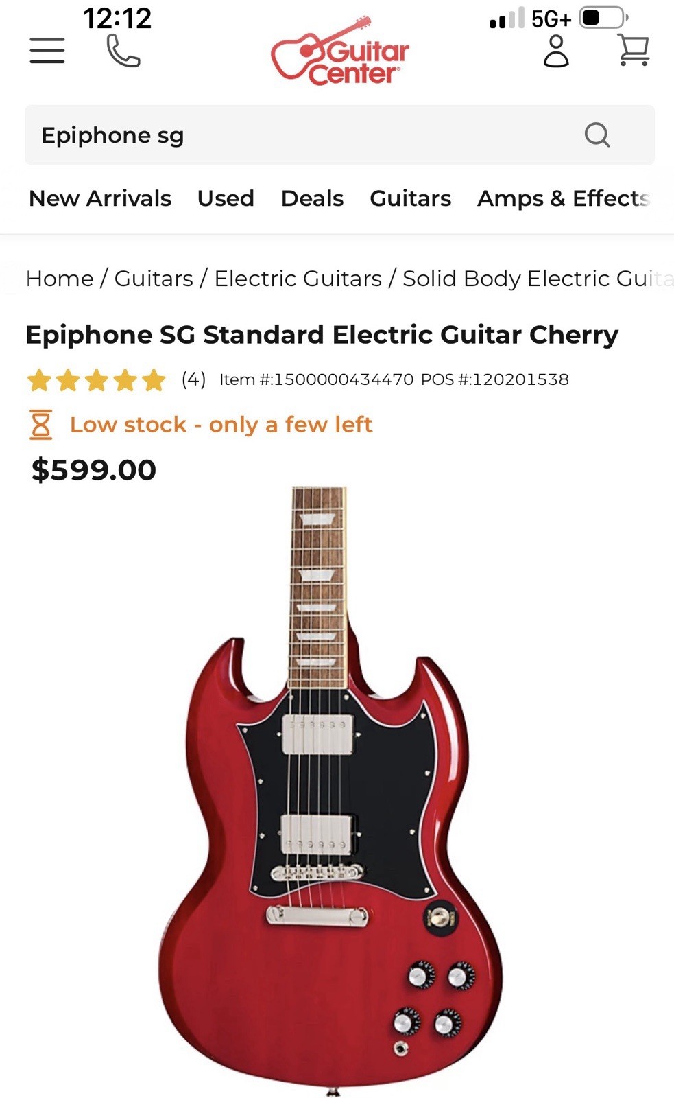 EPIPHONE SG STANDARD Electric Guitar Cherry Gloss Red Color In MINT Condition!