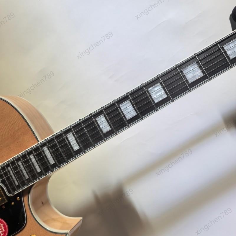 Natural Spruce Top Hollow Body Electric Guitar Bone Nut Rounded Fret Edge Stock