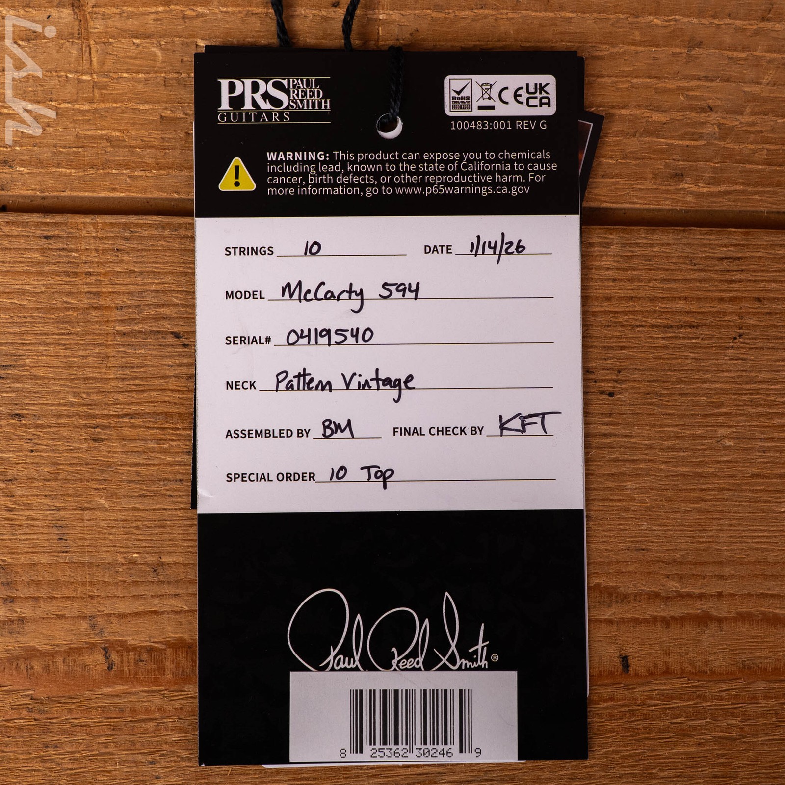 PRS McCarty 594 10-Top Sprayer’s Choice Purple Hollowflake Back/Neck