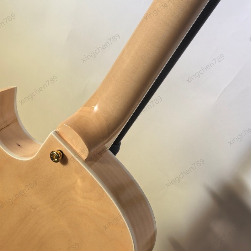 Natural Spruce Top Hollow Body Electric Guitar Bone Nut Rounded Fret Edge Stock