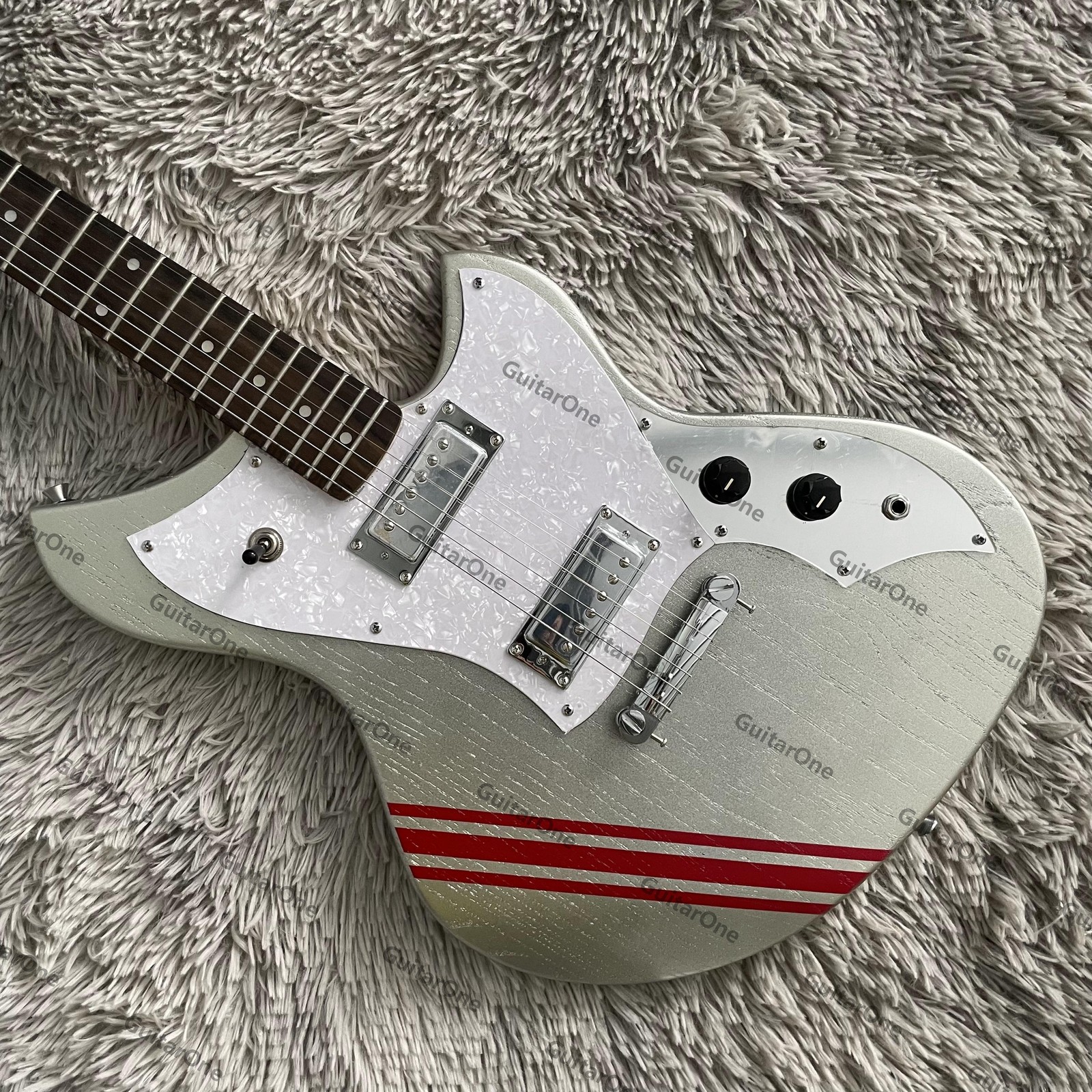 Solid Electric Guitar HH Pickups Red Stripe Pearl Pickguard Chrome Hardware