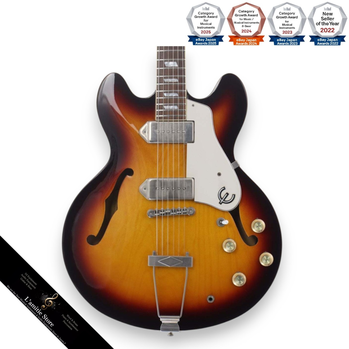 Epiphone Casino Vintage Sunburst Hollow Body Electric Guitar P90