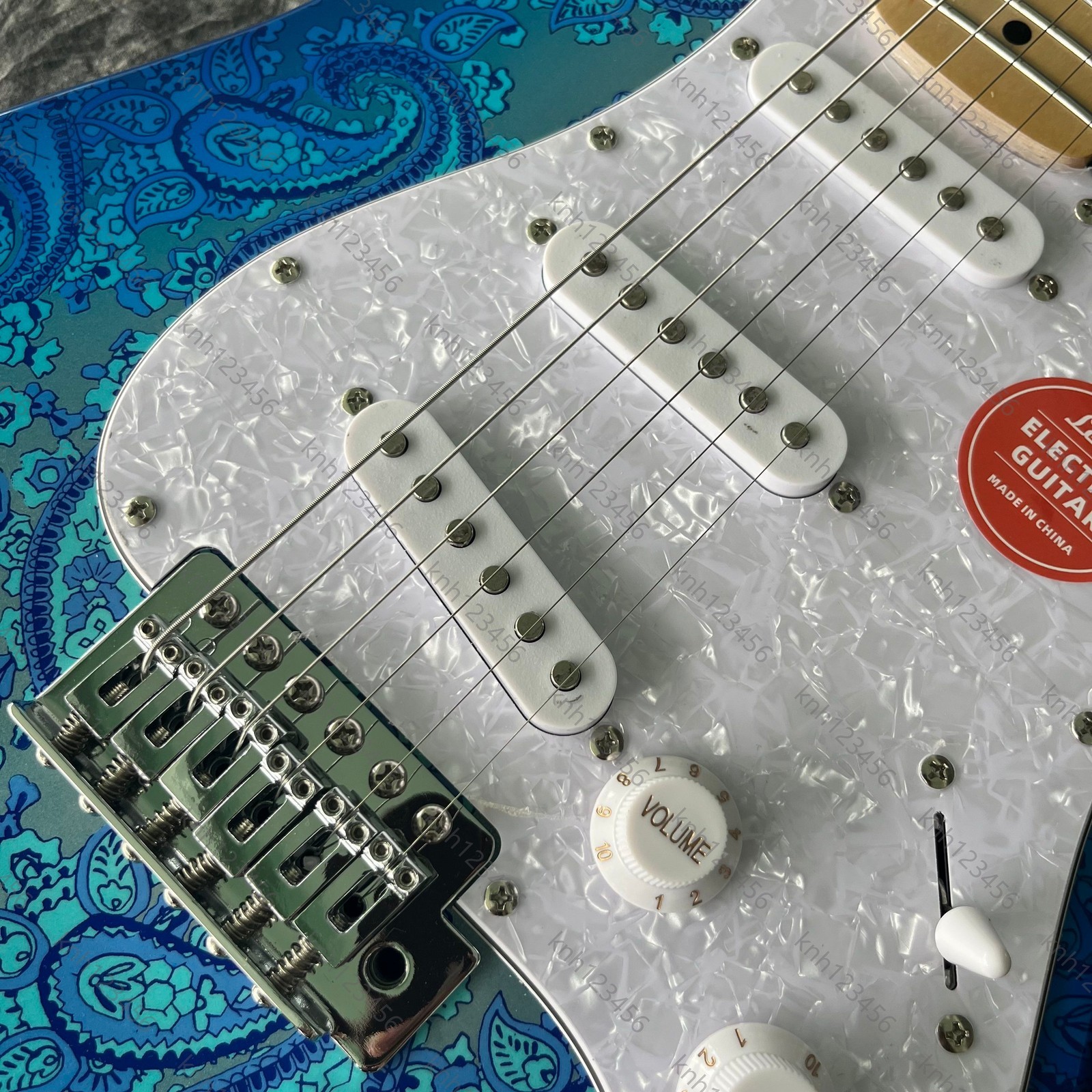 Bright Blue Pattern Double Cutaway Guitar SSS Pickups Tremolo System Free Ship