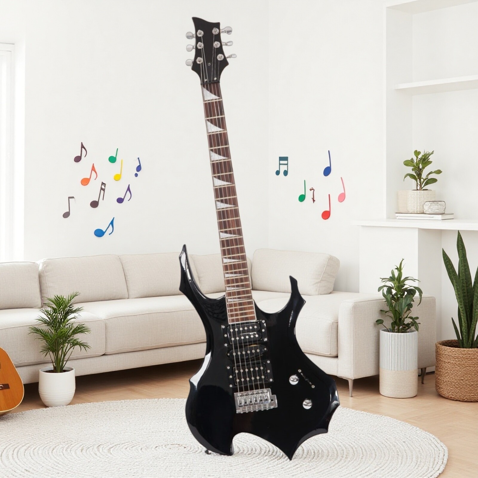 Modern Black Single Tremolo H-S-H Pickups Electric Guitar Set With Amplifier