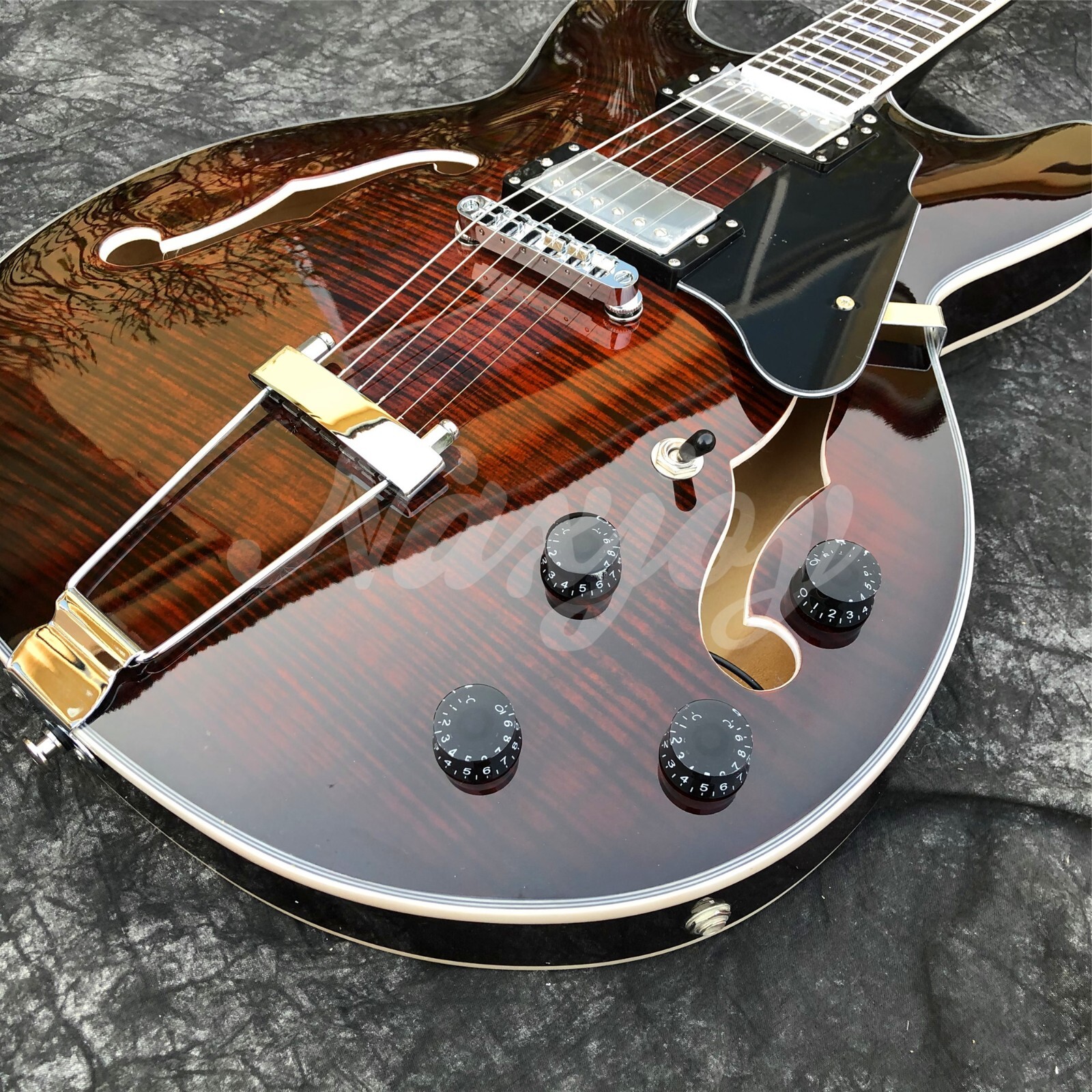 Grote Brown Flame Maple Electric Guitar Semi Hollow F holes Archtop Jazz Guitar