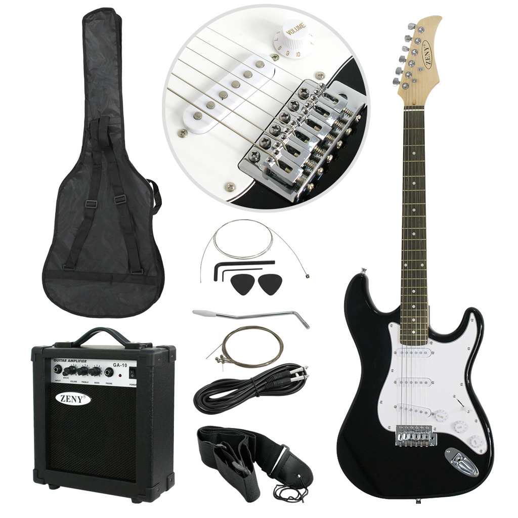 39″ Black Electric Guitar with Amp, Case and Accessories Pack Beginner Full Size