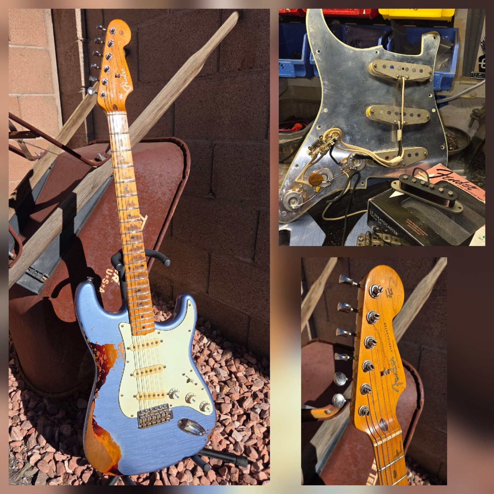 Fender Strat Relic Tribute ICE BLUE over 3 Tone SB, Alder Body Maple Fender