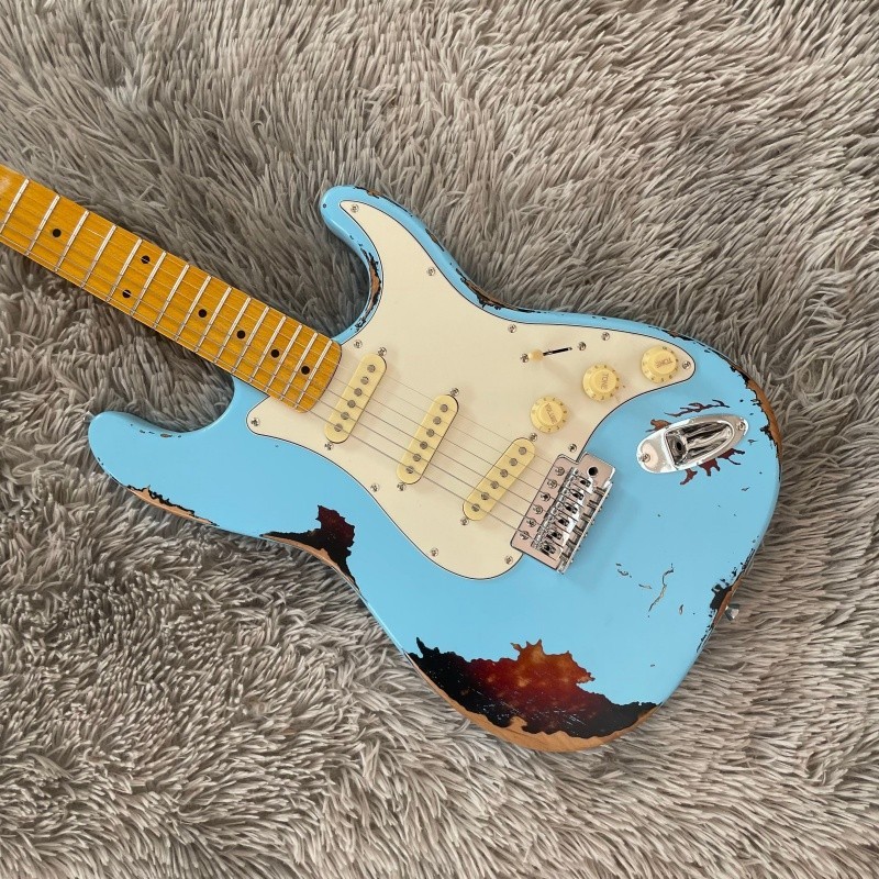 Daphne Blue Road Worn Solid Electric Guitar SSS Pickups Maple Neck guitar
