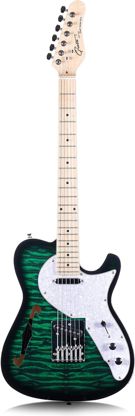 Grote Semi Hollow Tele Style Electric Guitar Green Maple Neck Single F Hole
