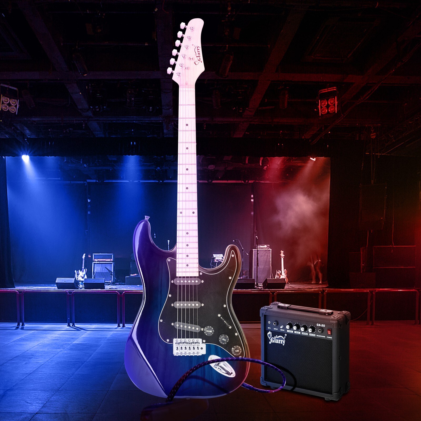 US GST Stylish Navy Blue Electric Guitar 6 String w/Gig Bag Cable Strap Speaker