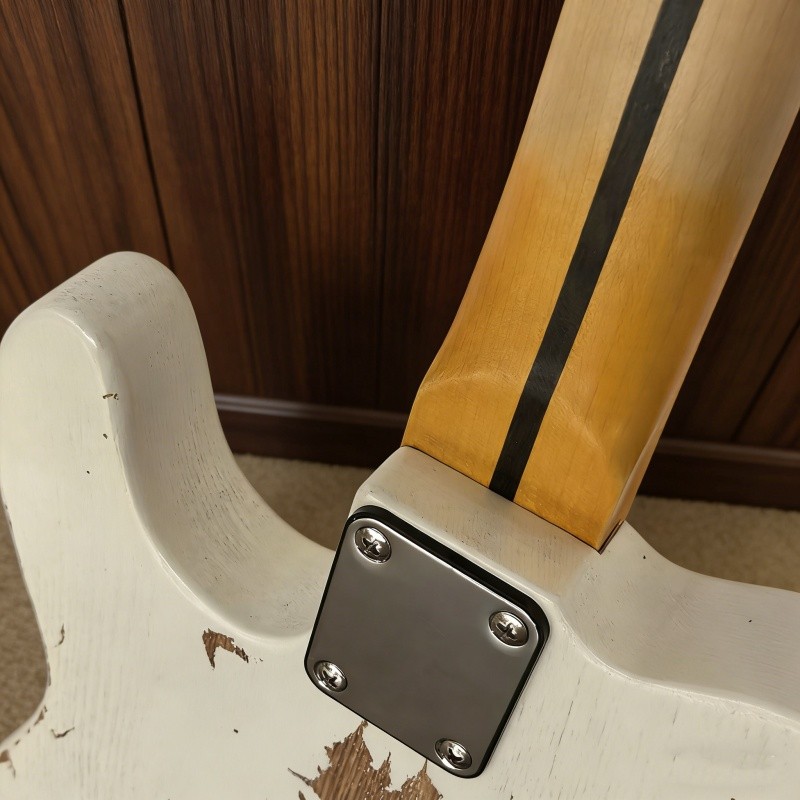 Aged White TL Electric Guitar SS Pickups Maple Neck Black Pickguard Chrome Part