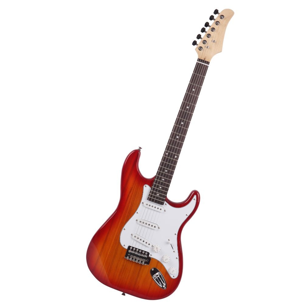 Trans Red Sunburst Strat Style Electric Guitar Pack, Gig Bag, Cord, Strap & Pick