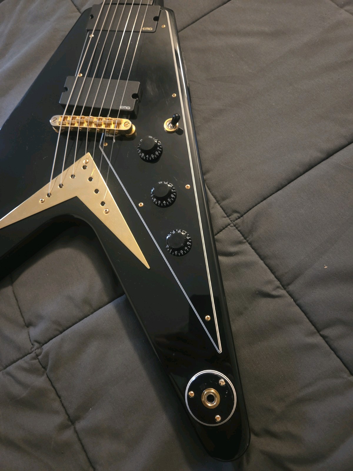 Gibson Flying V 7 String 2012 Ebony Rare Limited Run EMG 81-7 And EMG 707