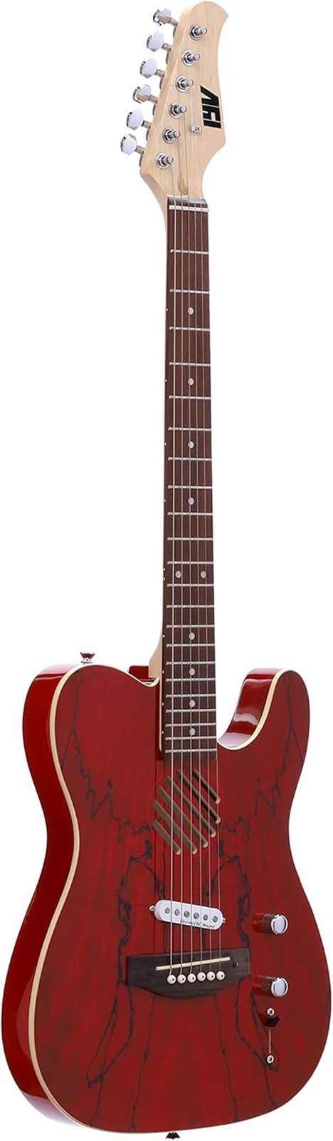 6 String -ITAP-200 Hollow Semi-Aucoustic Electric Guitar, Trans Red, Right, ITAP