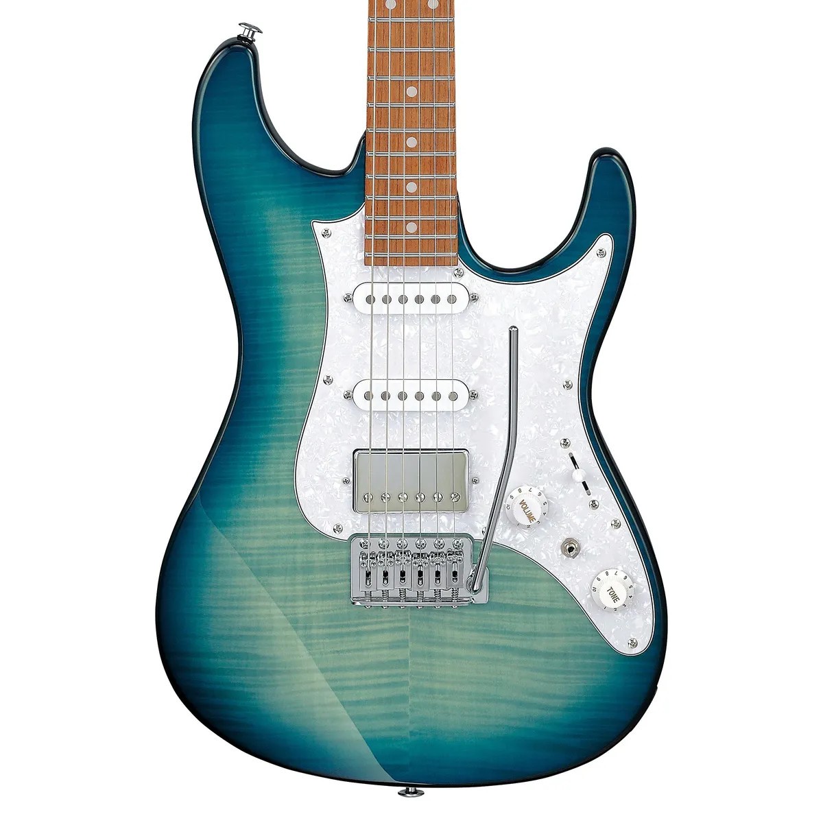 Ibanez AZ22S1F Standard Electric Guitar, Jatoba FB, Transparent Turquoise Burst
