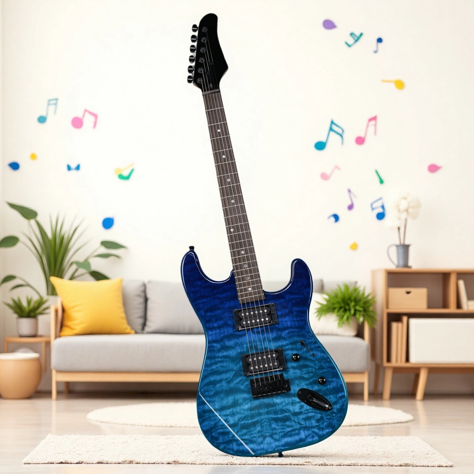 39″ Beginner S-Style Electric Guitar Set – Tremolo Full Size HH Pickups Blue