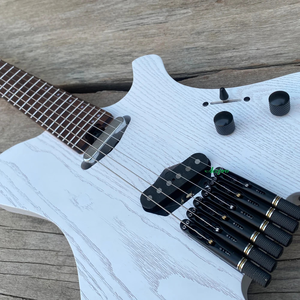 Acepro Upgraded Headless White Electric Guitar 2 Single Jumbo Stainless Steel