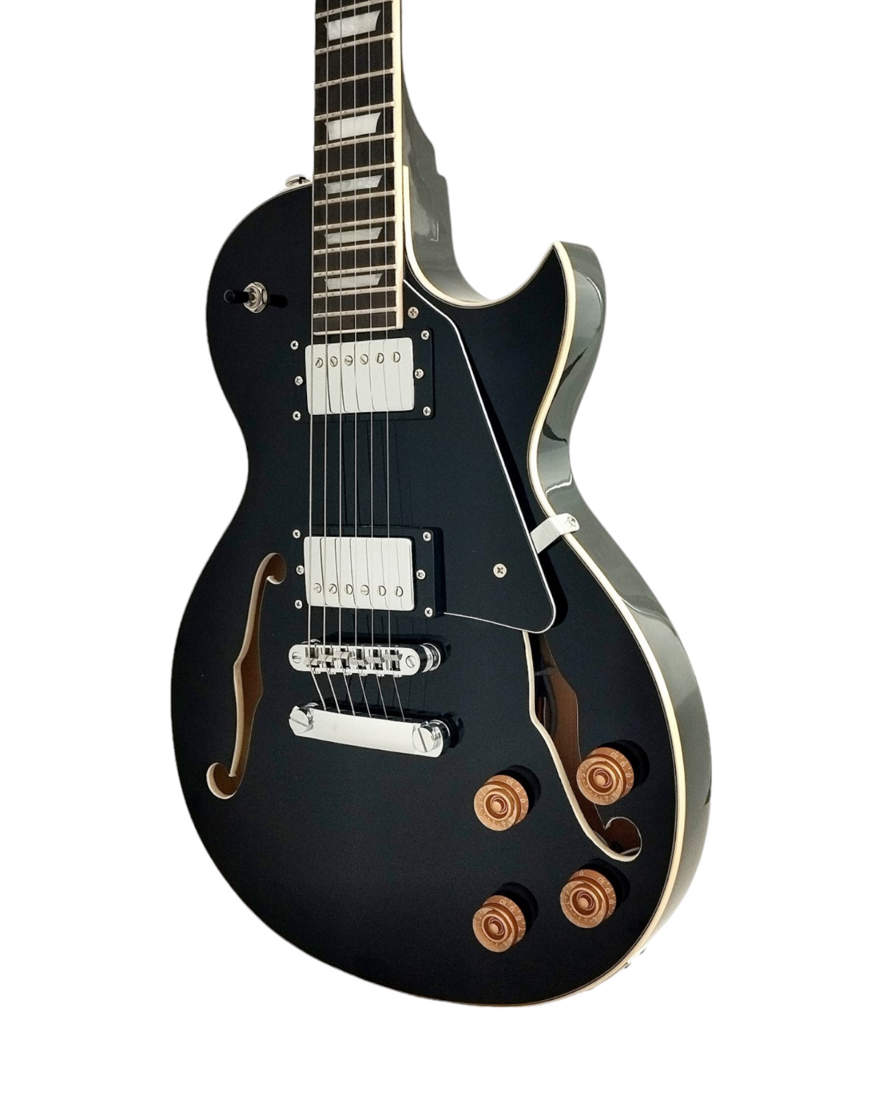 Haze E239BK Semi-Hollow Body Electric Guitar, Black + Accessories
