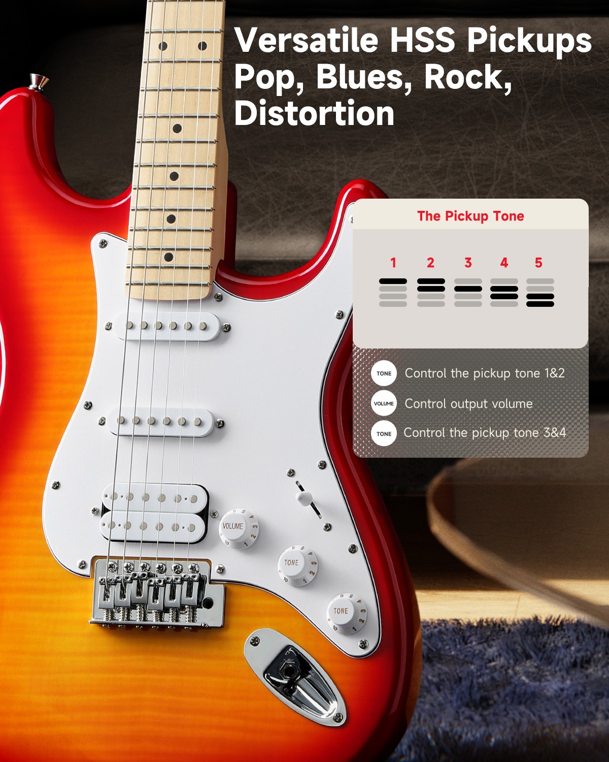 Donner DST-95 Full-Size Cherry Burst Electric Guitar with Amp and Accessories