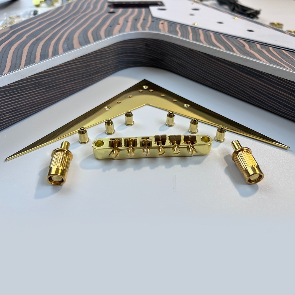 DIY Electric Guitar Kits Set Neck Zebrawood V-shape Bridges Bone Nuts Free Ship