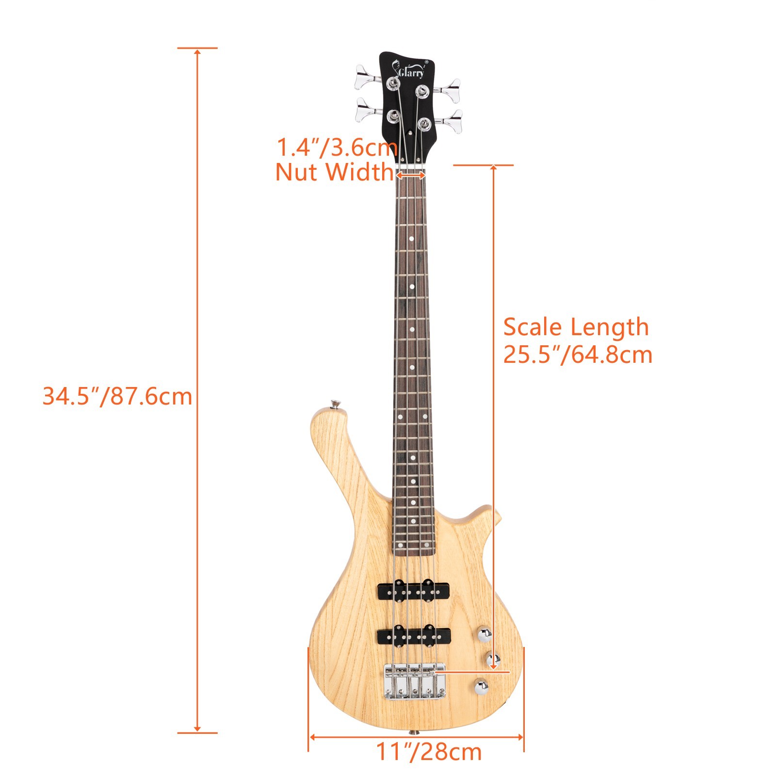 🎸FREE SHIPPING!🎸Short Scale W Style Electric Bass Guitar + 2 Jazz Style Pups!