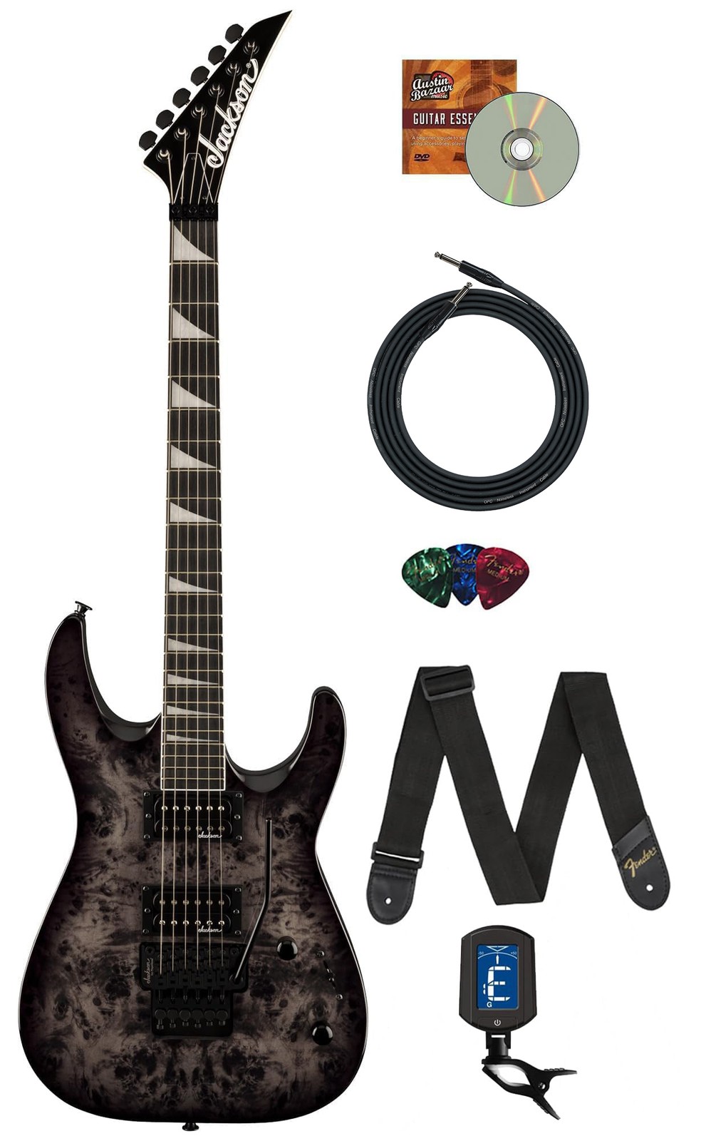 Jackson Dinky JS32 DKAP Electric Guitar – Transparent Black w/ Instrument Cable