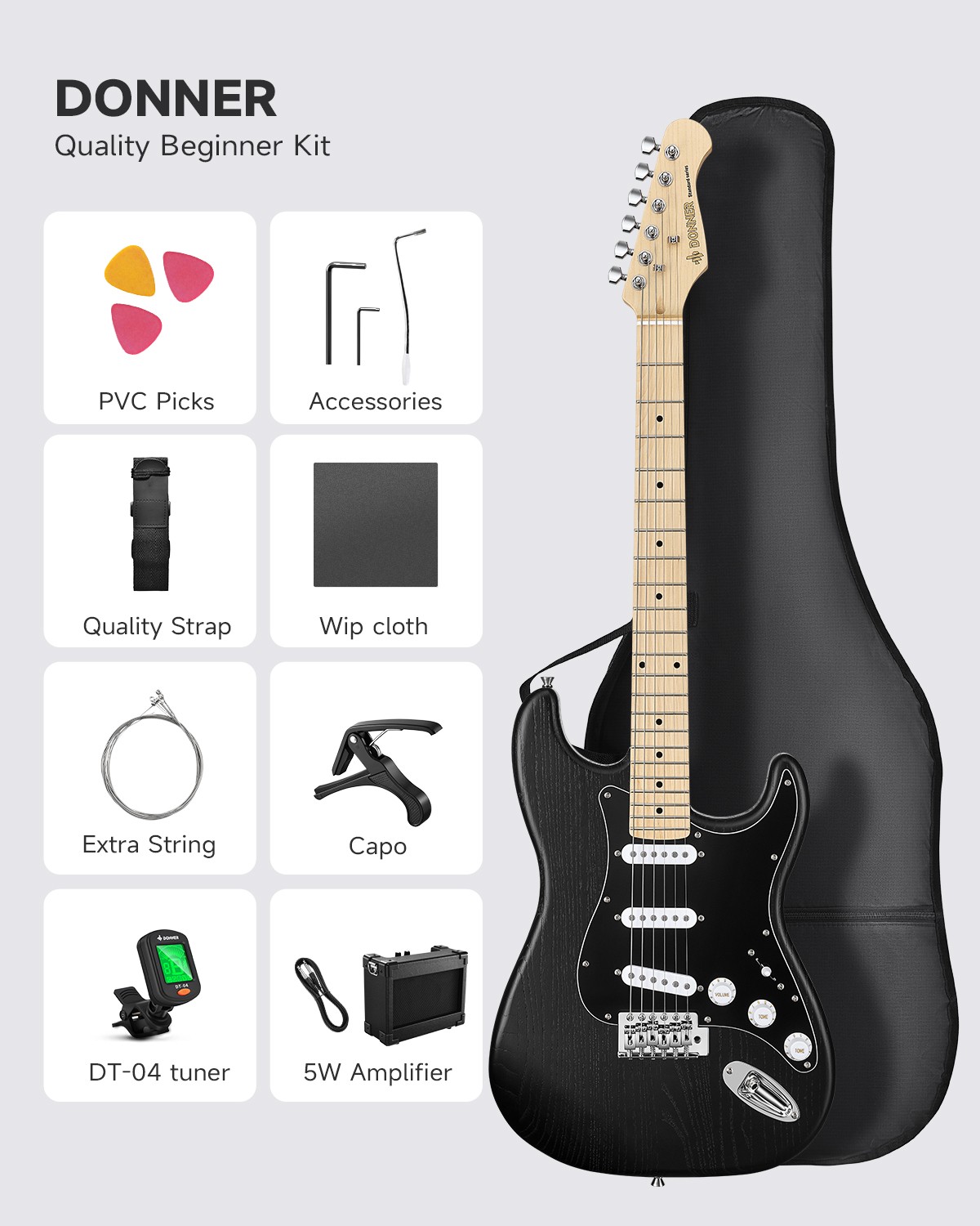 🎸 Donner DST-80 Electric Guitar Beginner Bundle Kit With Amplifier HSS Pickups