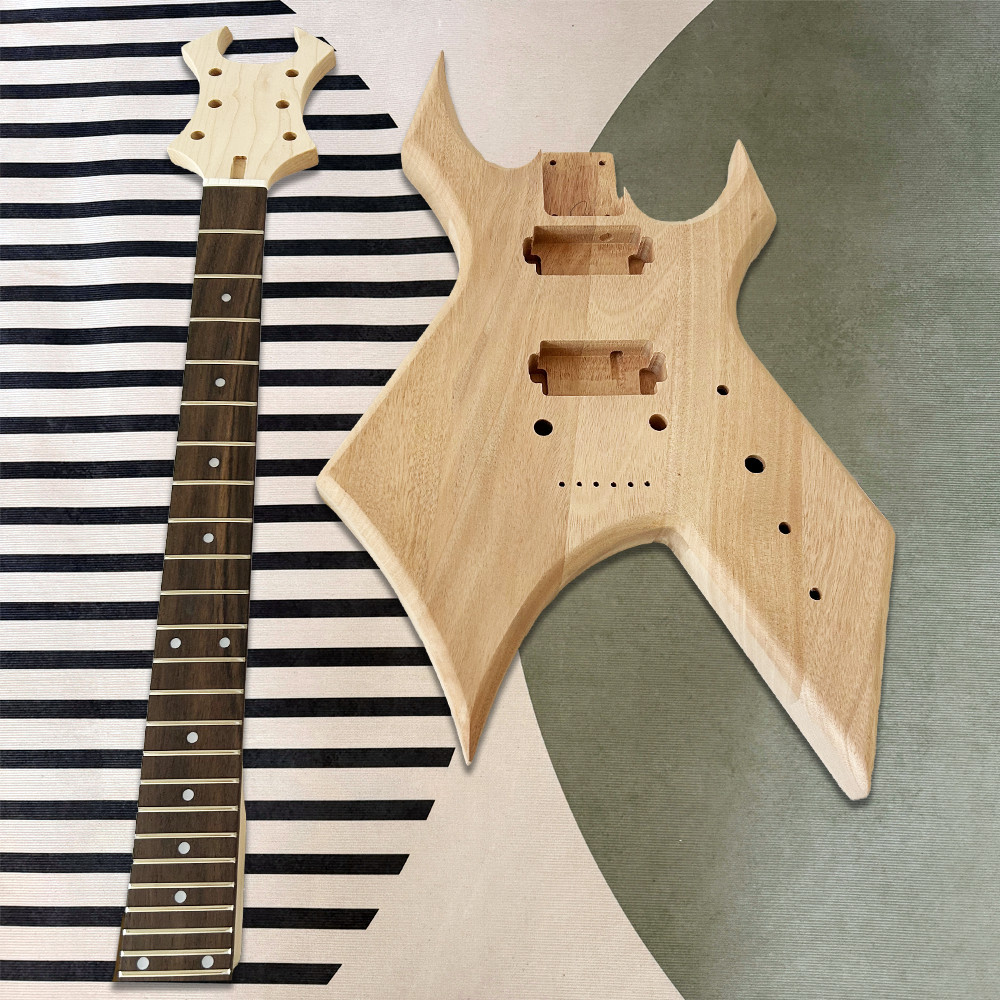 DIY bc rich Warlock Electric Guitar Kit BK part Maple neck Bull Head Shape 24F