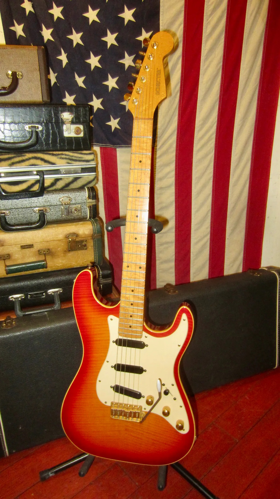 Pre Owned 1985 Schecter Super Strat Stratocaster Sunburst Flame Top With Case
