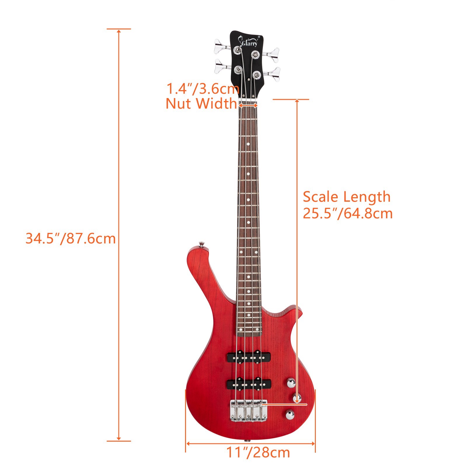 🎸FREE SHIPPING!🎸Short Scale W Style Electric Bass Guitar + 2 Jazz Style Pups!