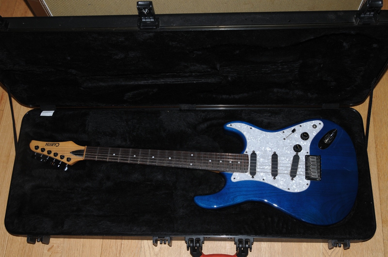 Carvin USA Bolt Strat Style Electric Guitar Translucent Blue Pearloid Pick Guard