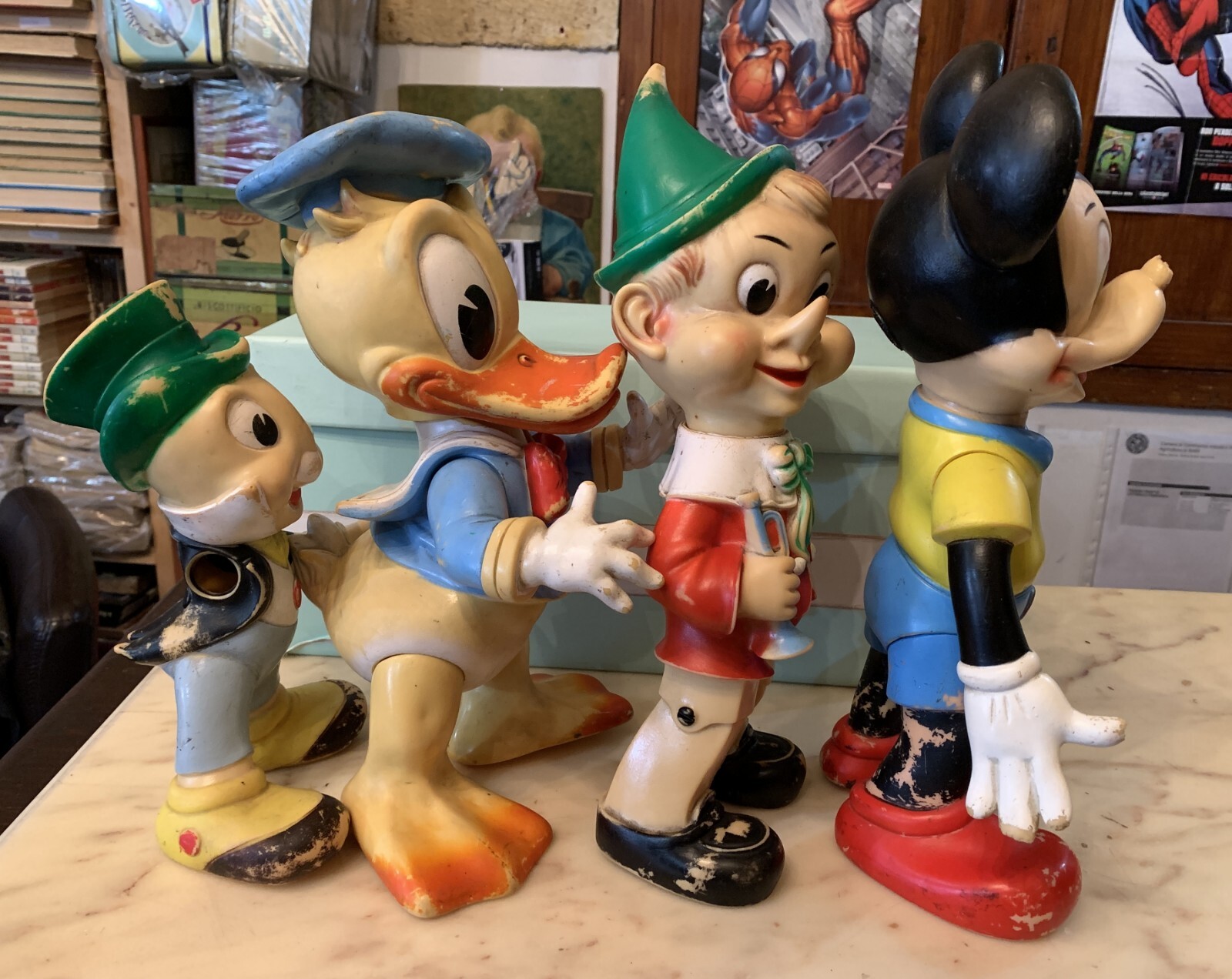 4x lot LARGE rubber toy DISNEY pinocchio jiminy cricket mickey mouse donald duck