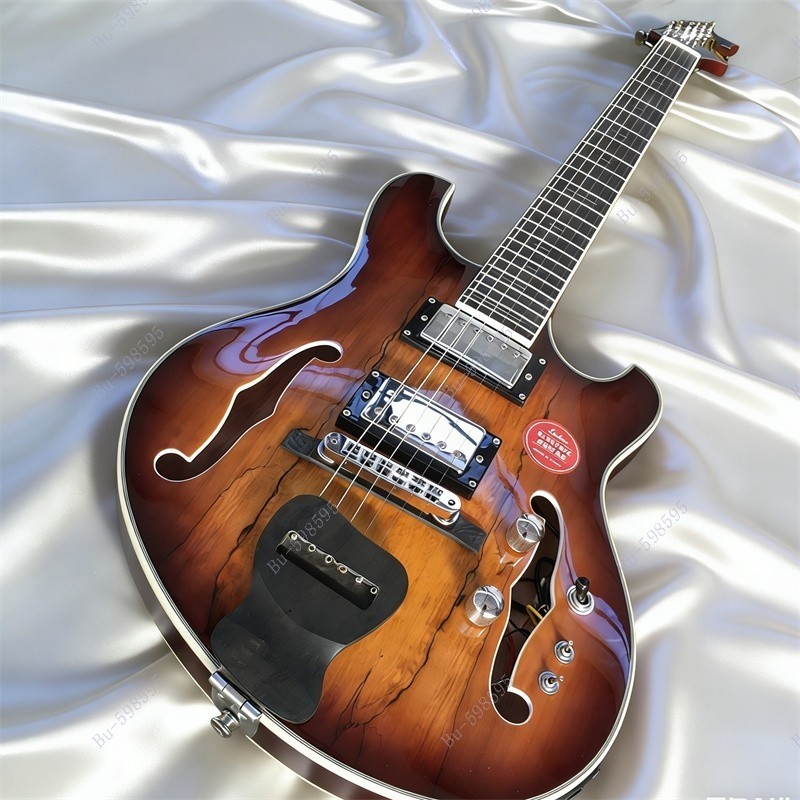 Semi Hollow Body Electric Guitar Vintage Sunburst Spalted Maple Stainless Fret