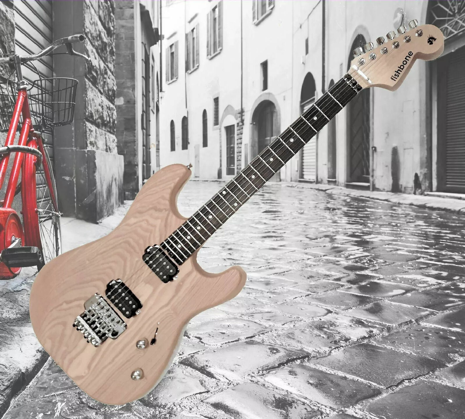 Fishbone Natural Super Player ST Full Size Guitar with Floyd