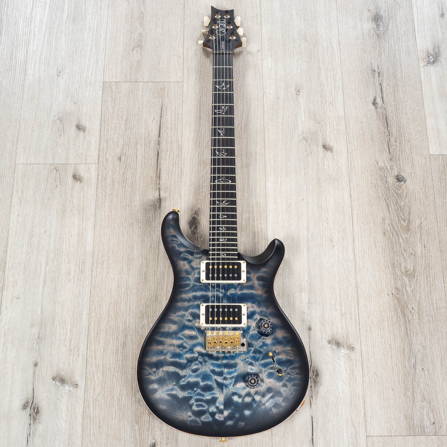 PRS Paul Reed Smith Wood Library Custom 24 Guitar, Faded Whale Blue Smokeburst