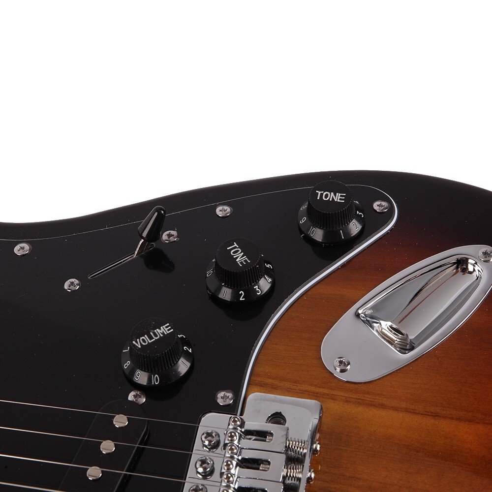 GST Stylish Electric Guitar Kit Black Pickguard Sunset With Strap Bag Amplifier