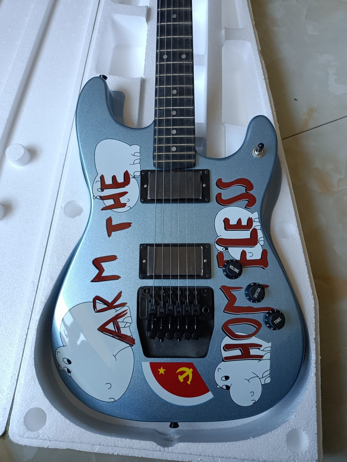 Custom Homeless Electric Guitar Metallic Blue Black Locking Nut Pro Guitar