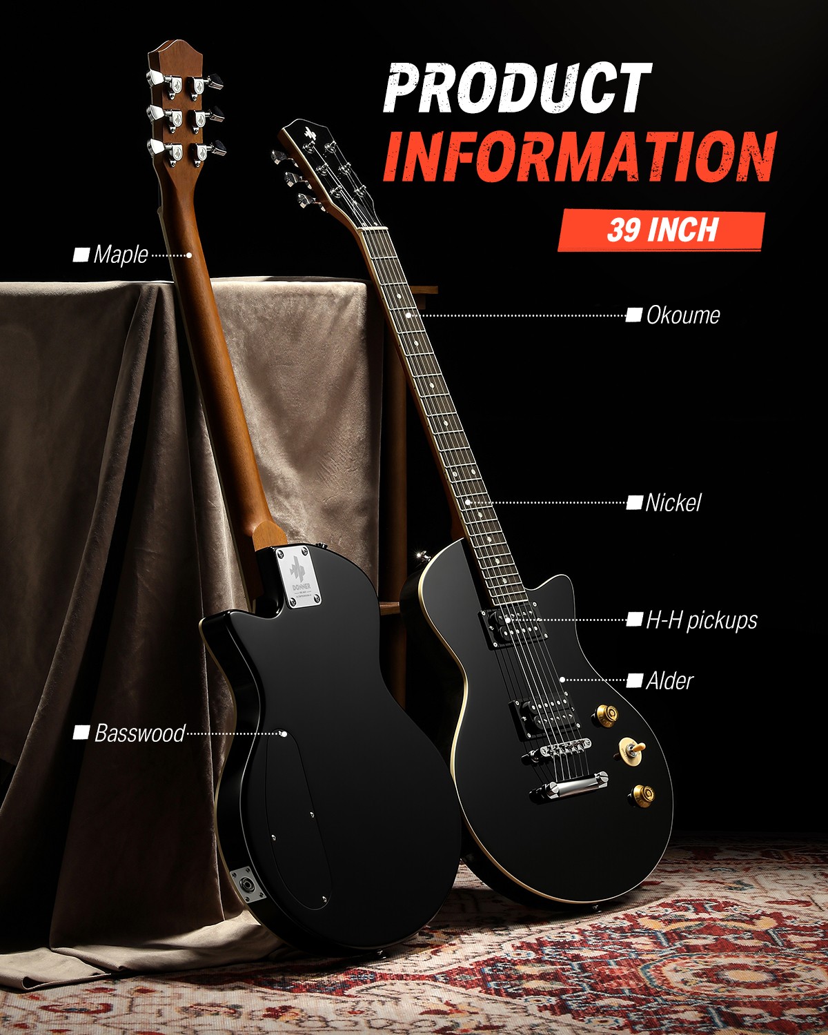 Donner DSC-128 L Paul Style Electric Guitars 39″ Solid Body HH Humbucker Blues