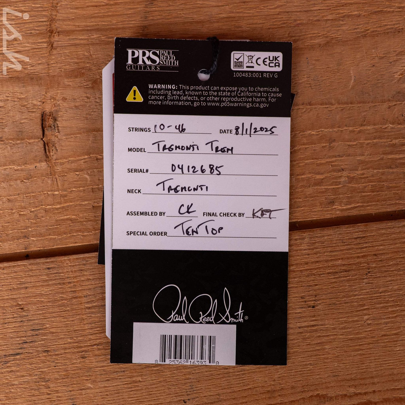 PRS Tremonti 10-Top Charcoal Purple Burst (Natural Binding)