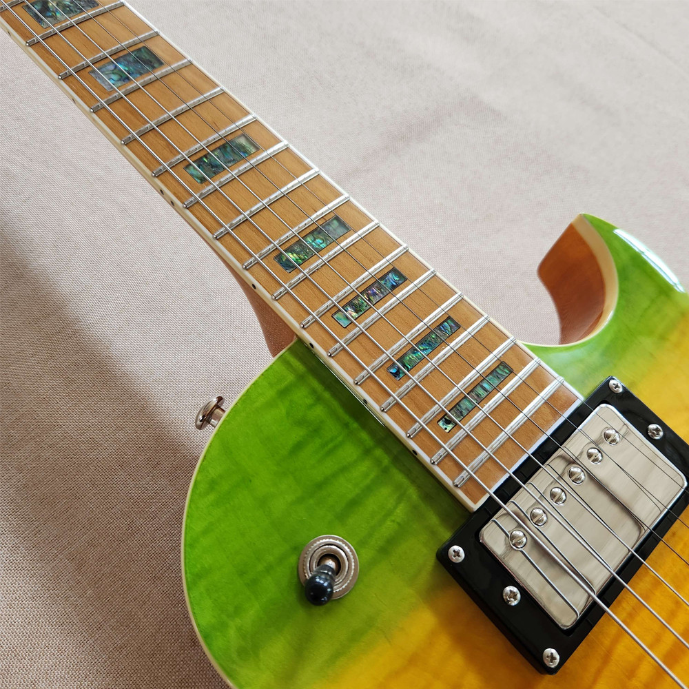 Electric Guitar Maple Fretboard Abalone Inlay Set In Rainbow Flame Maple Top