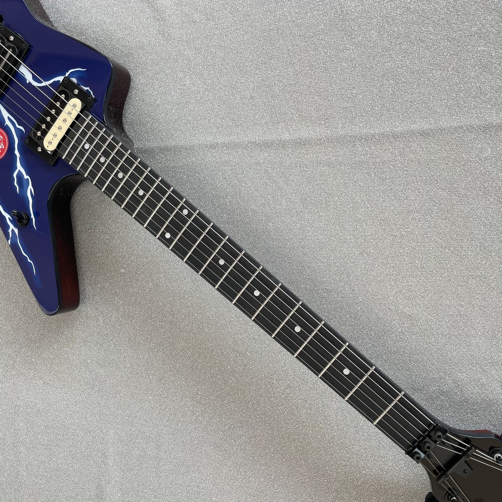 Electric Guitar Double Tremolo H-H Pickups Lightning Print Blue Finish Black HW
