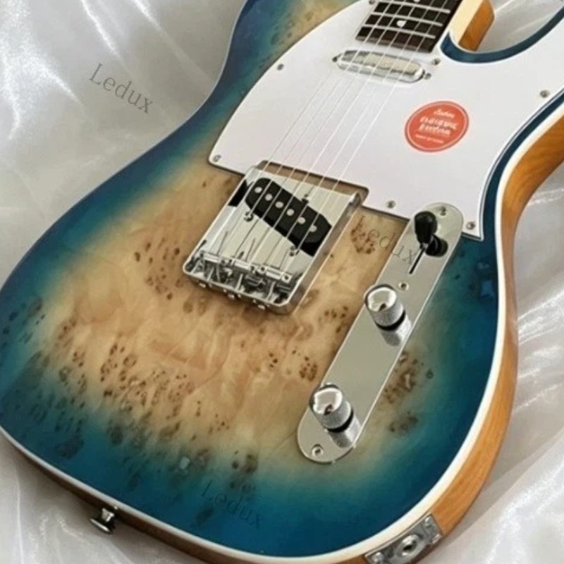 Solid Electric Guitar Poplar Burl Top Solid Body Maple Fretboard Blue Burst