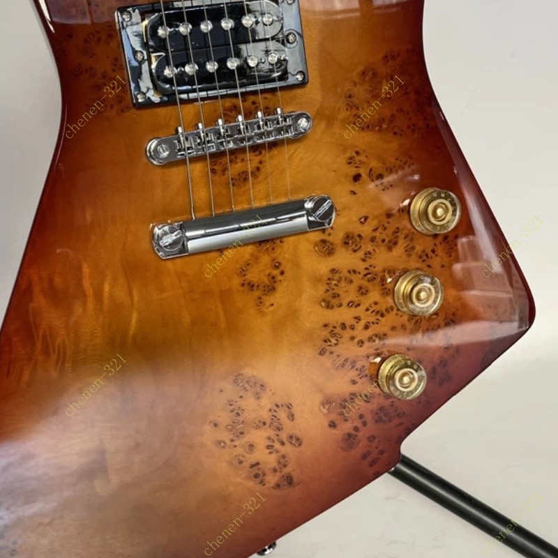 Solid Electric Guitar Stainless Rounded Fret Edge Burl Tree Top Veneer Sunburst