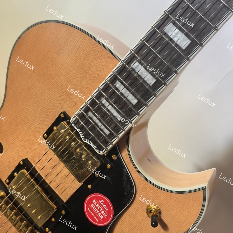 Custom Hollow Body Electric Guitar Bone Nut Archtop Soundboard Gold Fastshipping