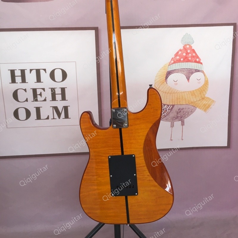 Flame Maple Veneer Amber Electric Guitar SSS Pickups Tortoise Shell Pickguard