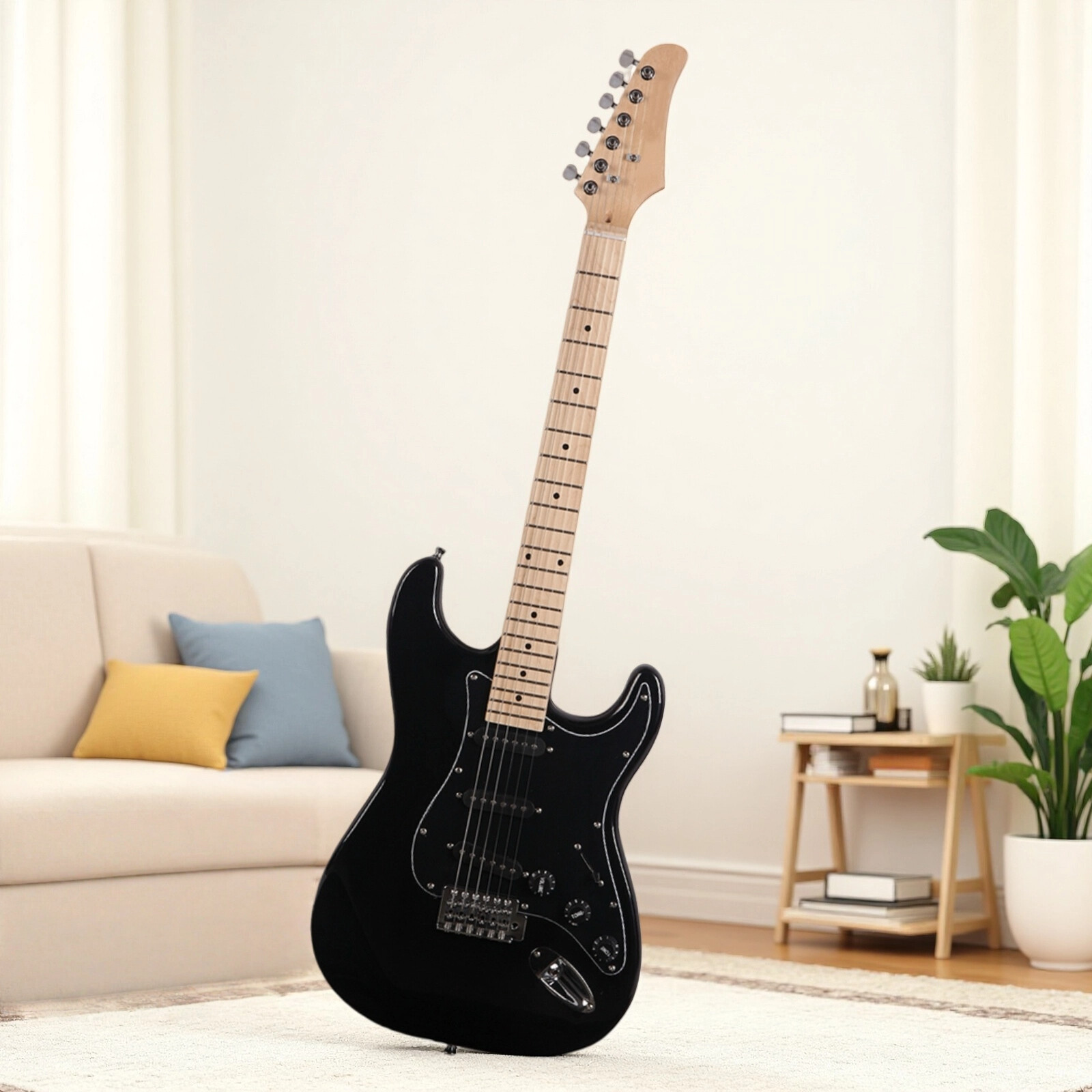 ST Style Beginner Electric Guitar Set – 39″ Full Size SSS Pickups Tremolo Black