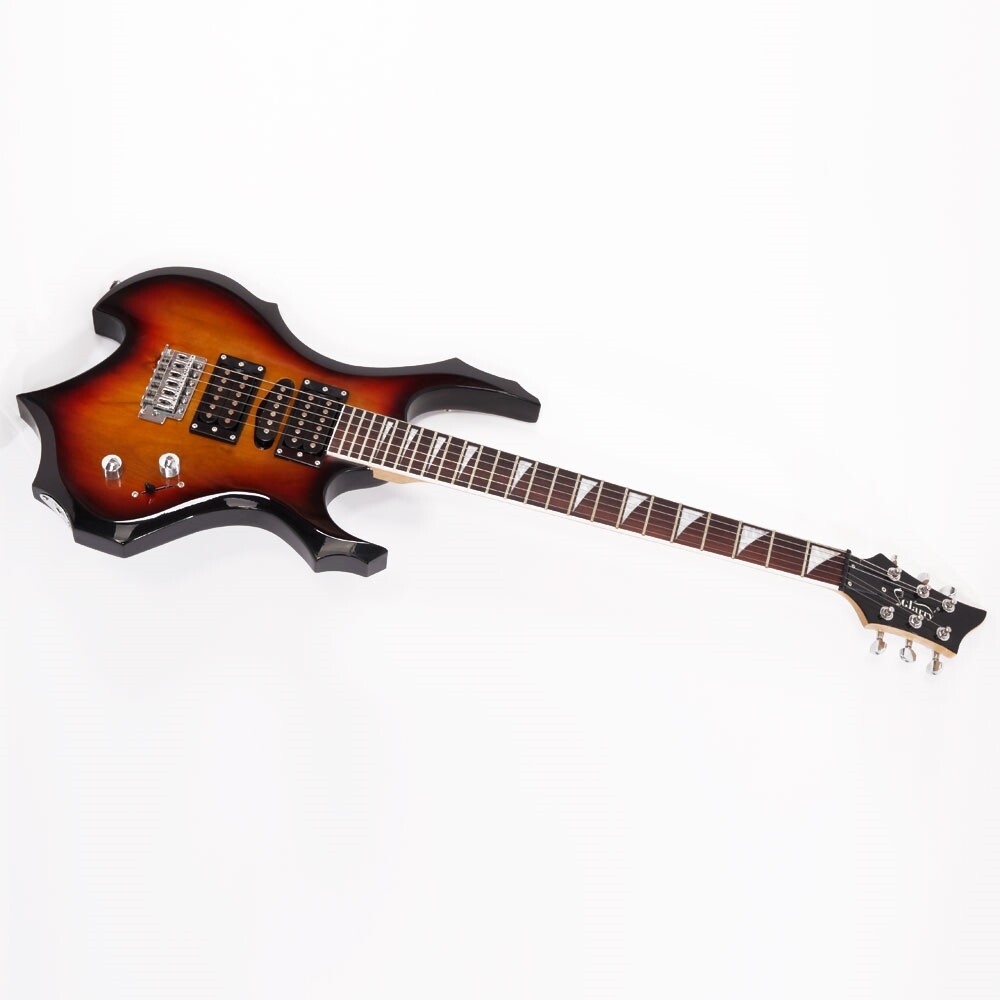 Glarry Flame Shape Electric Guitar with AMP Sound HSH Pickups Novice Guitar