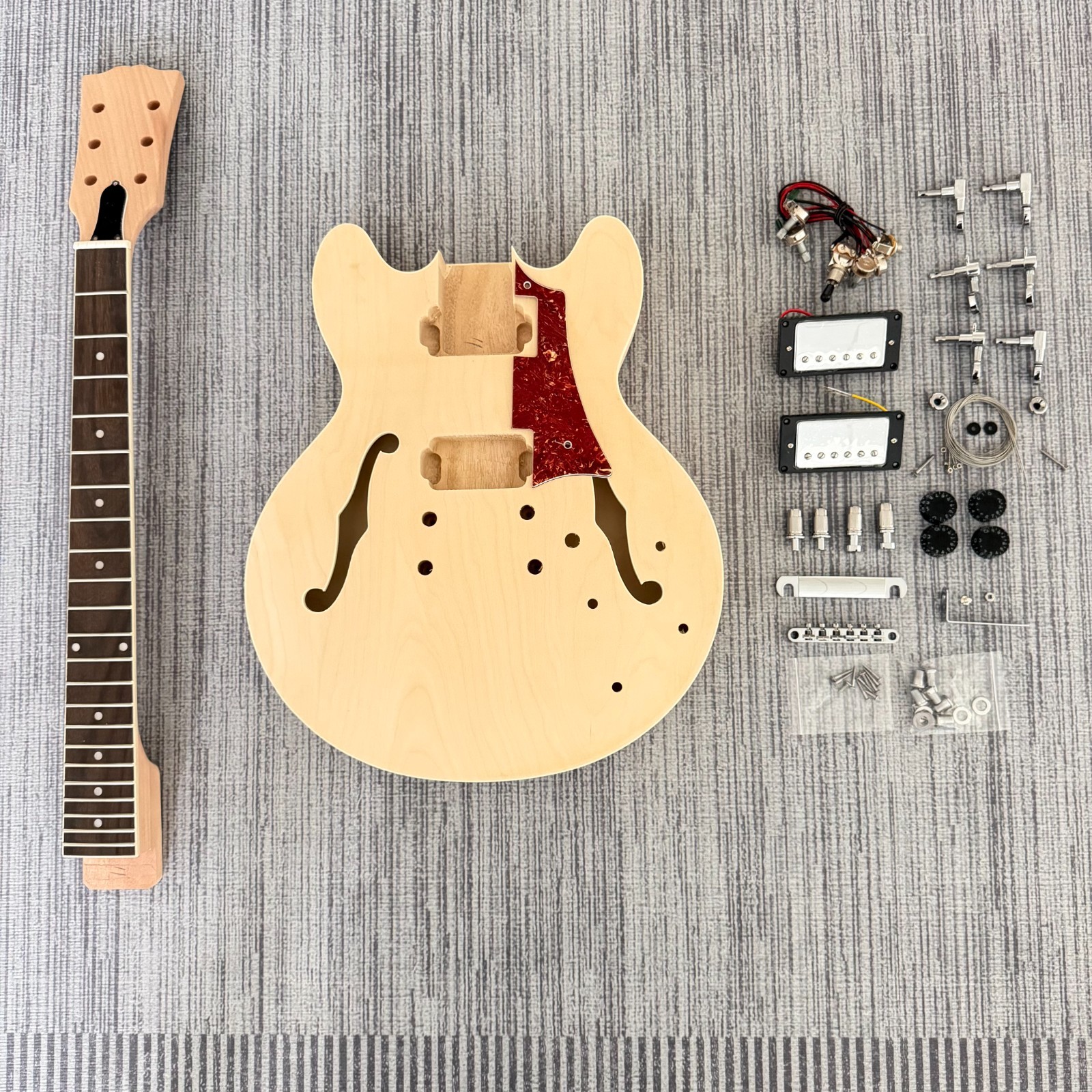 DIY Semi Hollow 339 Electric Guitar Kit Unfinished Mahogany Body Full CR Part